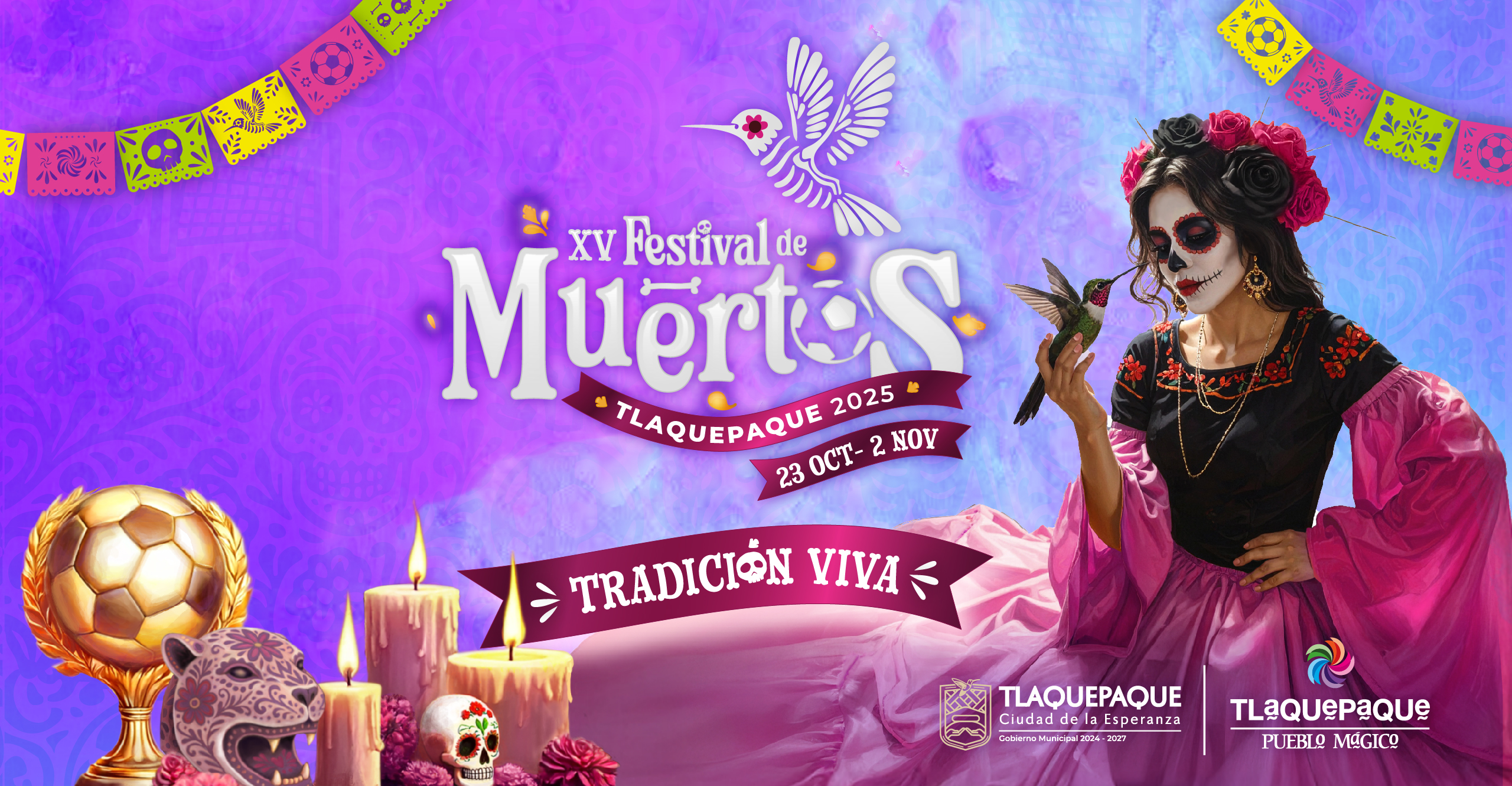 Banner del XV Festival de Muertos Tlaquepaque 2025, del 23 de Octubre al 2 de Noviembre
